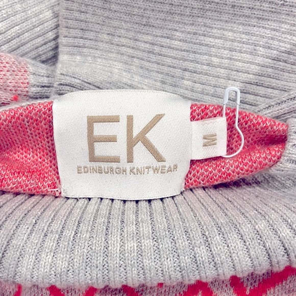 Edinburgh Knitwear Fair Isle Pima Cotton Mock Neck Pink Gray Sweater Medium - Picture 4 of 5